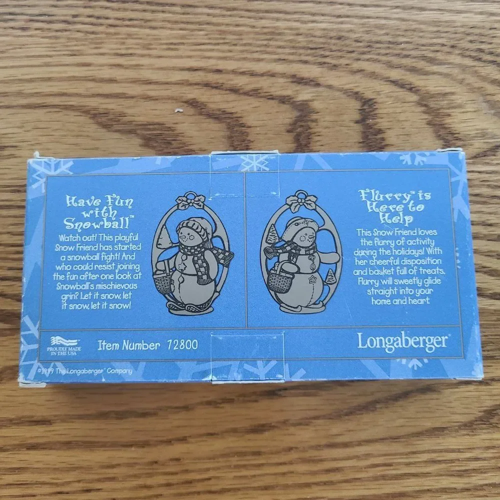 Longaberger Snow Friends Pewter Ornaments #72800 Snowball and Flurry 1999 NIB